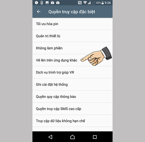 Chọn mục vẽ lên trên ứng dụng khác